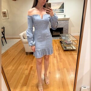 Nicholas blue linen mini dress with sleeves, size 4